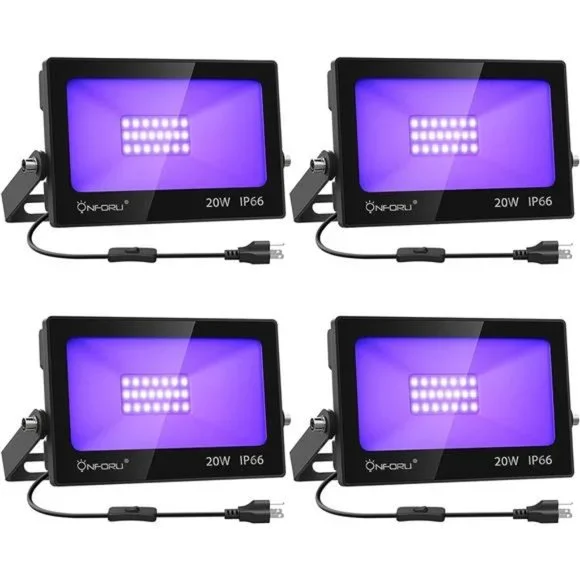 4 Pack 20W LED Black Lights, Blacklight Flood Light with Plug and Switch