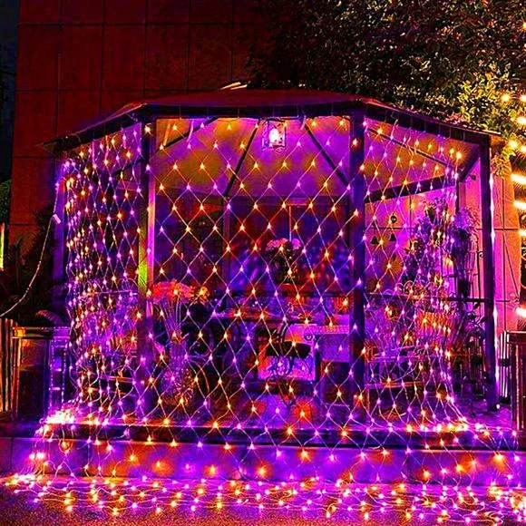 Halloween Purple Orange 12ft x 5ft 8 Modes 360 LED Net‎ Lights