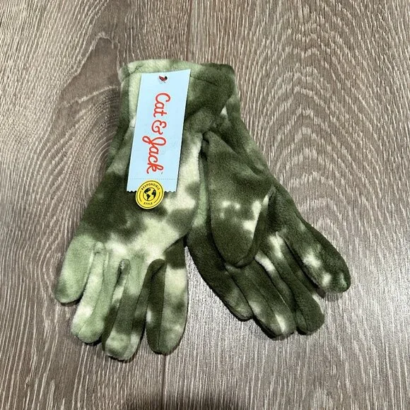 Kid's Fleece Gloves-Green/White-Size 8-16-Cat & Jack