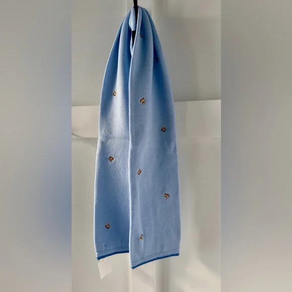Lands' End Children’s Embroidered Equestrian Horse Knit Blue Scarf 50”L With Tag