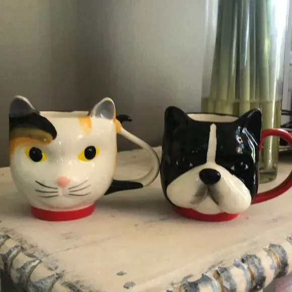 Cat and dog west elm mug set
