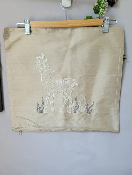 West Elm Silk Reindeer Throw Pillow Cover Taupe 16 x 16