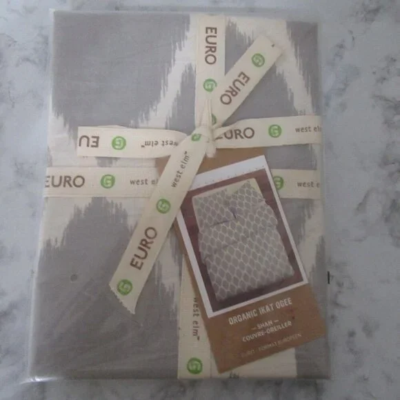 New West Elm Euro Pillow Sham Gray‎ Ikat Ogee Organic Modern
