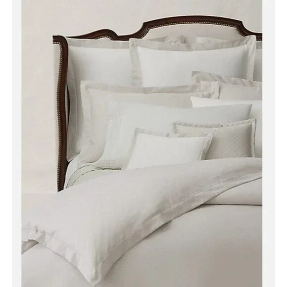 Ralph Lauren Duvet Cover Grey Full Queen Organic Cotton Lovan Jacquard Platinum
