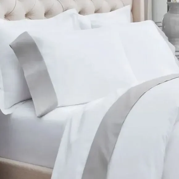 NWT Boll & Branch Organic Signature colorblock sheet set White Pewter