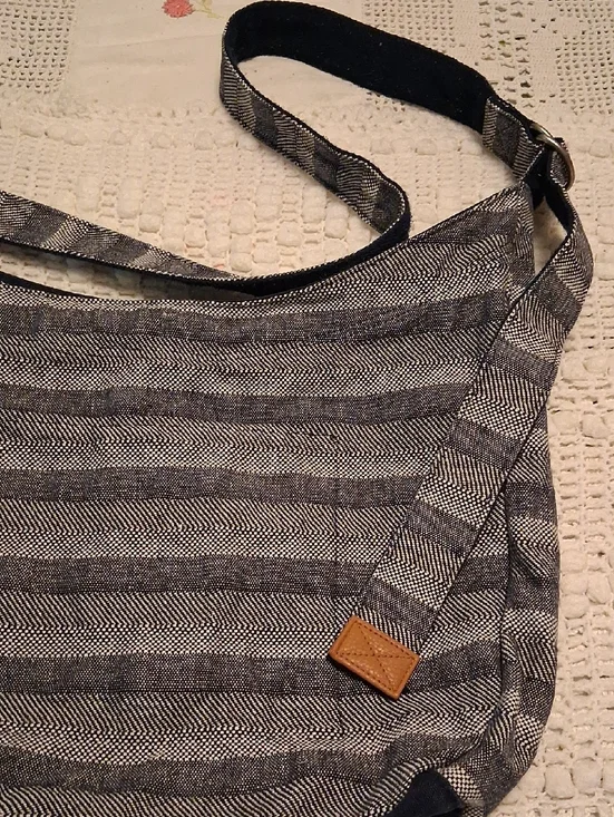 Striped Gray And Navy Cotton Messenger Bag