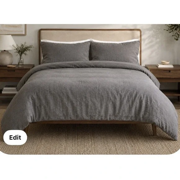 West Elm Dark Gray Linen Full Queen Duvet Cover 86x88 No Shams