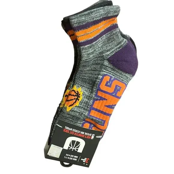 NBA PHOENIX SUNS SOCKS 3 PK YOUTH QUARTER CUT SZ 9-11