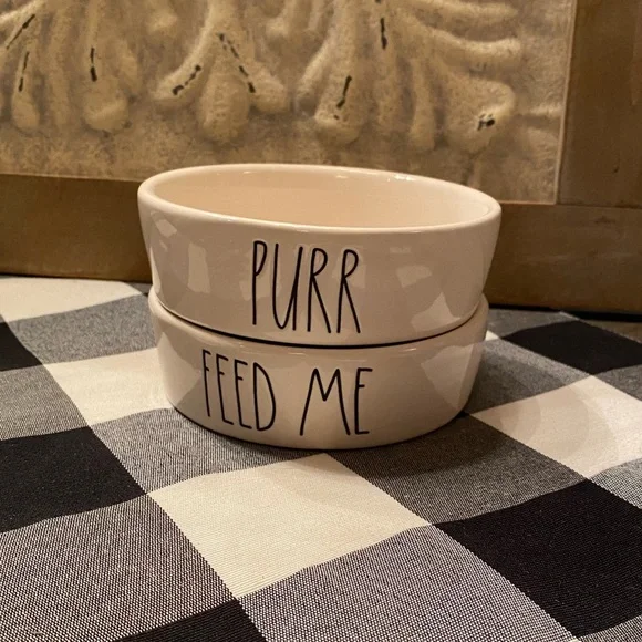 Rae Dunn small pet bowls - PURR and FEED ME - Brand new never used