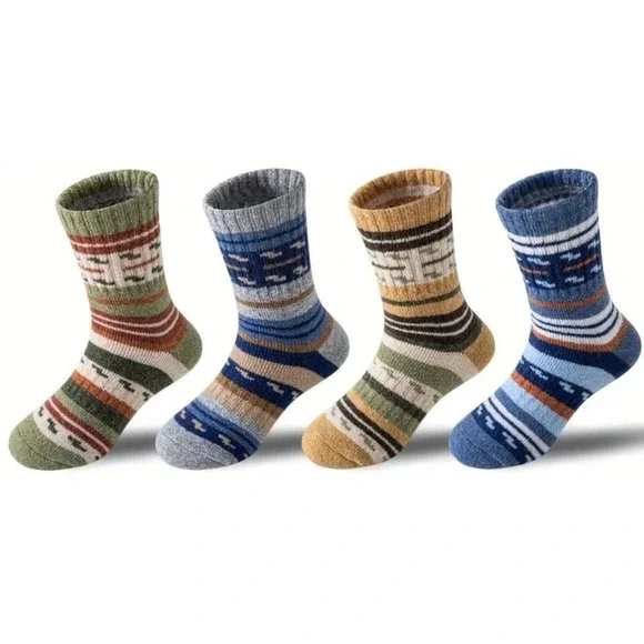 Merino Wool Thermal Thick Warm Cozy Winter Socks‎ 12-15 Boys Retro Striped Soft