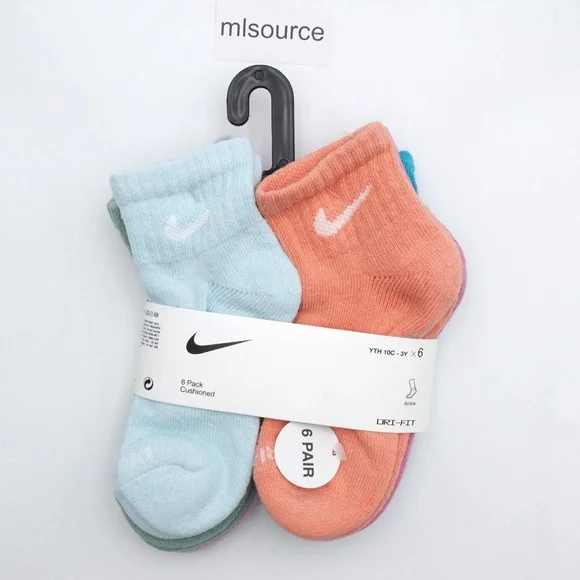 NEW Nike 6-Pack Cushioned Dri-FIT Ankle Socks Little Kid's Size 10C-3Y