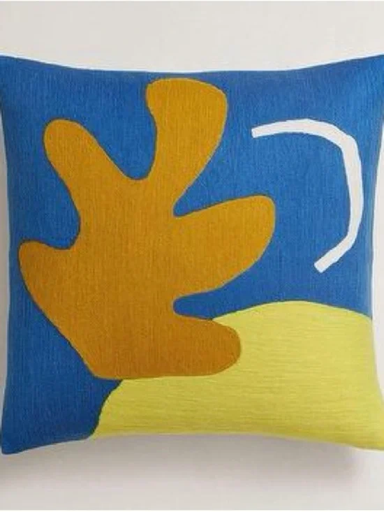 West Elm Blue and Yellow Abstract Knit Pillow Cover
