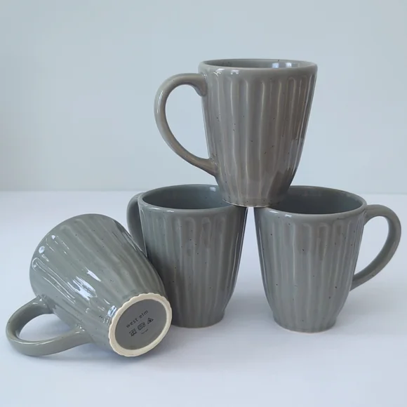 West Elm Everyday Mug Set Ribbed Gray Speckled 4 Mugs Unused