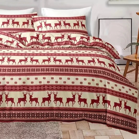 King Size Christmas Holiday Winter Duvet Cover Bedding Set 2 Pillowcases NEW