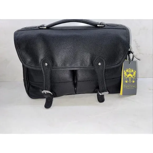 Tusting Clipper Small Black Leather Satchel Briefcase Handmade In England