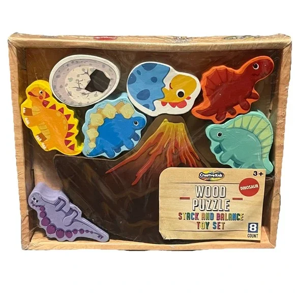 Creative Kids Wooden Dinosaur Stacking Toy Set, Balance Stack Game 8 Pc