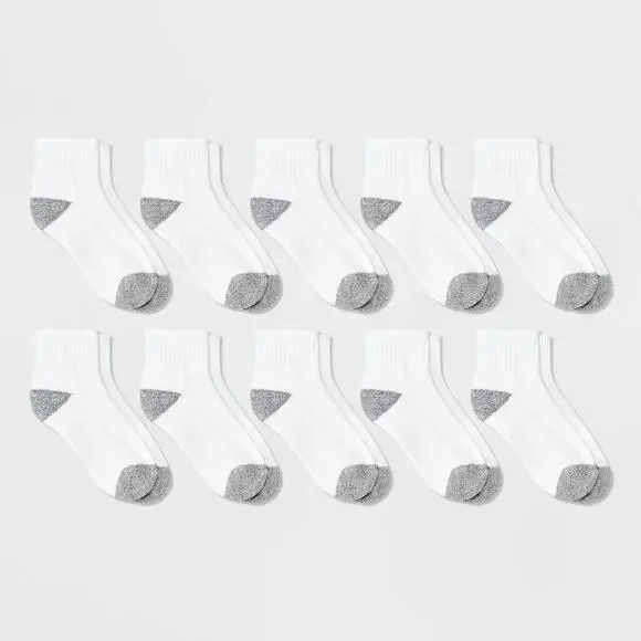 KIDS 10pk Athletic Ankle Socks - Cat & Jack White M 9-2.5