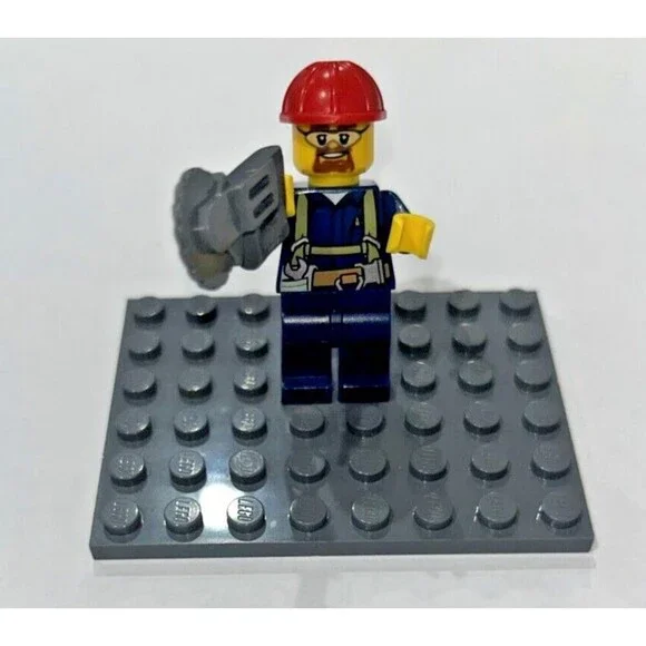 Lego Minifig Construction Worker with Red Helmet and Saw