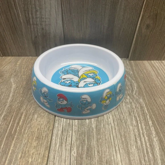 Nostalgic The Smurfs Pet Bowl Food Water Dish Blue Plastic 6” W 2” H Cat Dog