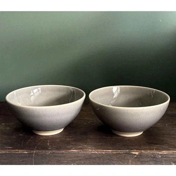 Pair of West Elm Reactive Glaze Crackle Gray Taupe 5.75