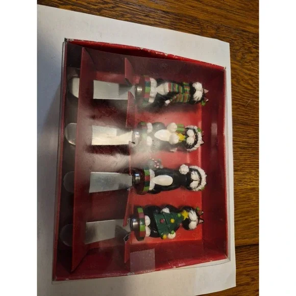 MEOWY CHRISTMAS CAT CHRISTMAS SPREADERS SET OF 4 From Grandma's Closet 2005 Box