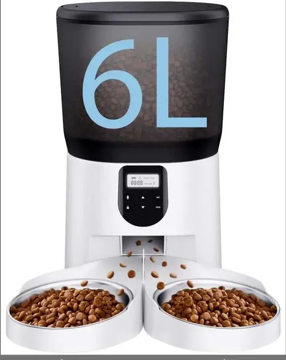 CORGOTE Automatic Cat Feeder 2 Cats 6L Timed Pet Food Dispenser Dual Bowls White
