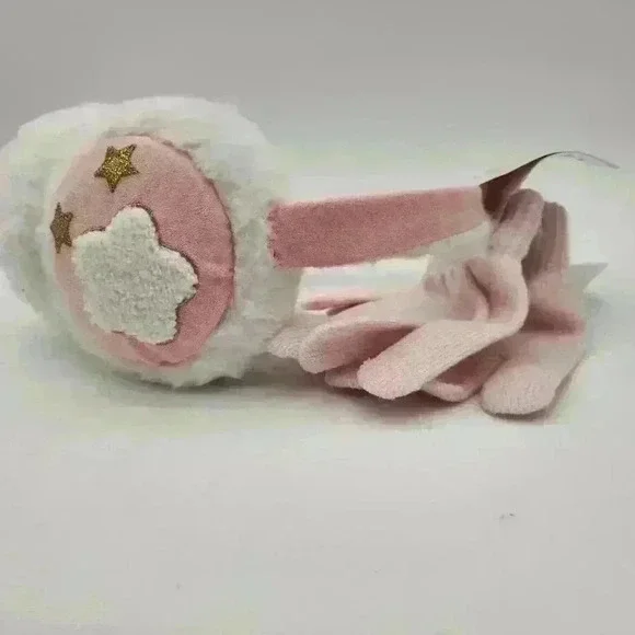 NWT Rainbow Sugar Fashion Star Faux Fur Earmuffs &‎ Stretch Pink Gloves One Size