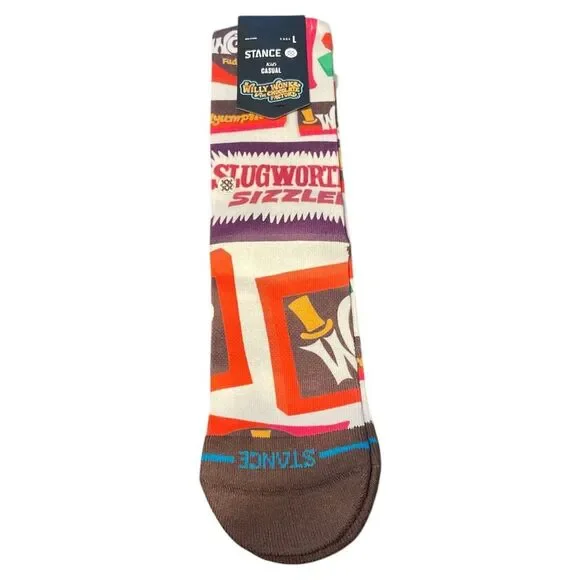 Stance Wonka Bars Crew Sock BRN youth kids size Large 3-5.5 NWT