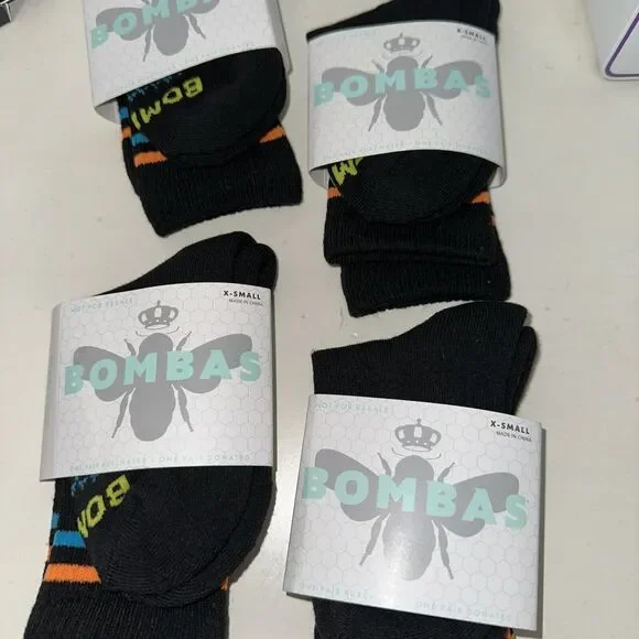 4 pair Bombas Youth Toddler Crew Socks Size XS Black Stripe