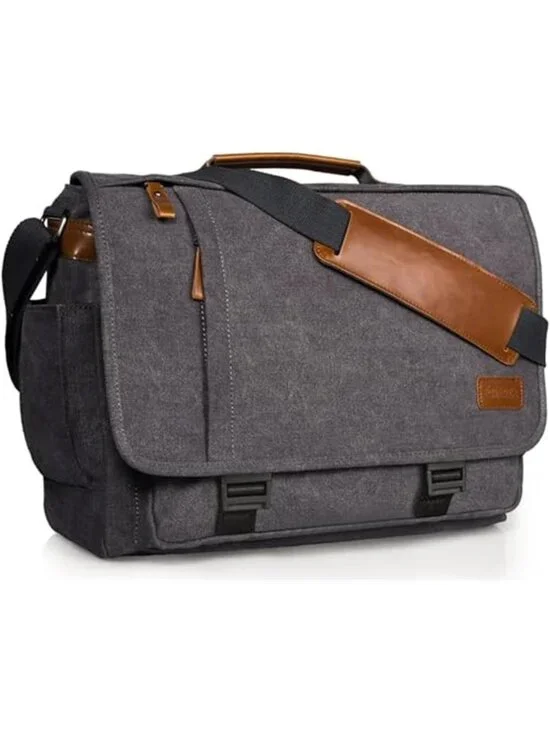 Canvas Messenger Bag Laptop Shoulder Bag 15 Inch Work Travel School Bag