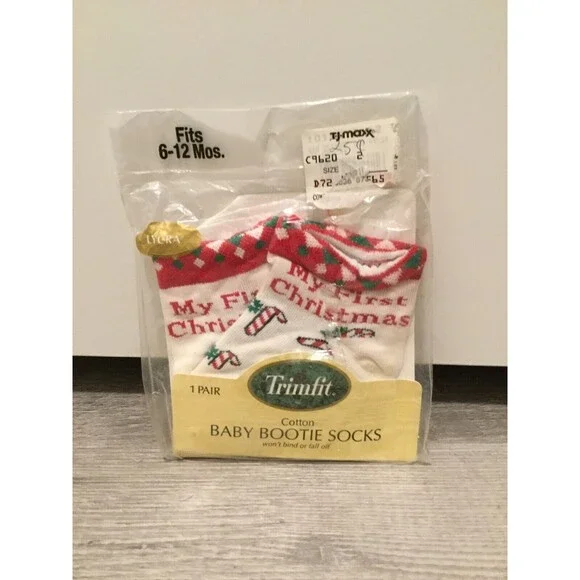 Vintage Trimfit Baby Bootie‎ Socks First Christmas Size 6 - 12 Months