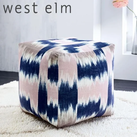 West Elm Blurred Ikat Pouf Rosette