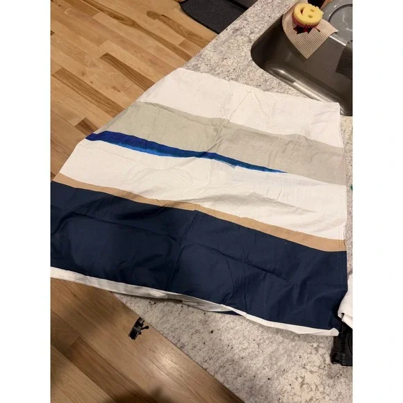 West Elm Set of 2 Organic Cotton Euro Square Pillow Shams Navy Tan Striped 26x26