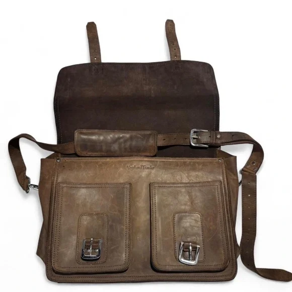 Vagabond Brown Leather Messenger Bag with Dual Front Pockets