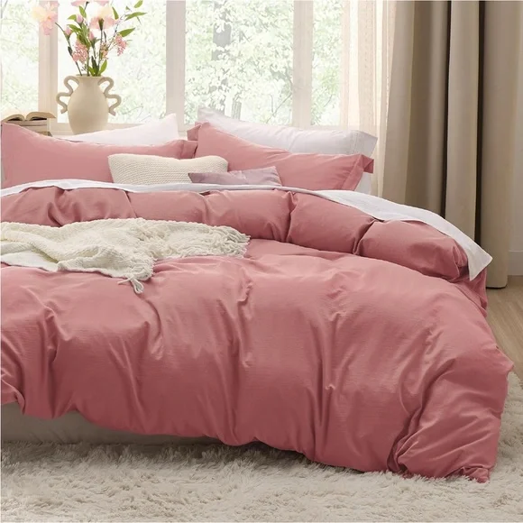 Pink Clay Duvet Cover Queen Size - 3 Pieces Prewashed Extra Soft Bedding Set