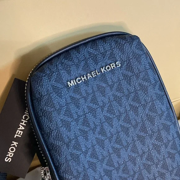 Michael Kors Men’s 3 in 1 Cooper Phone Pouch Blue MK Monogram Canvas