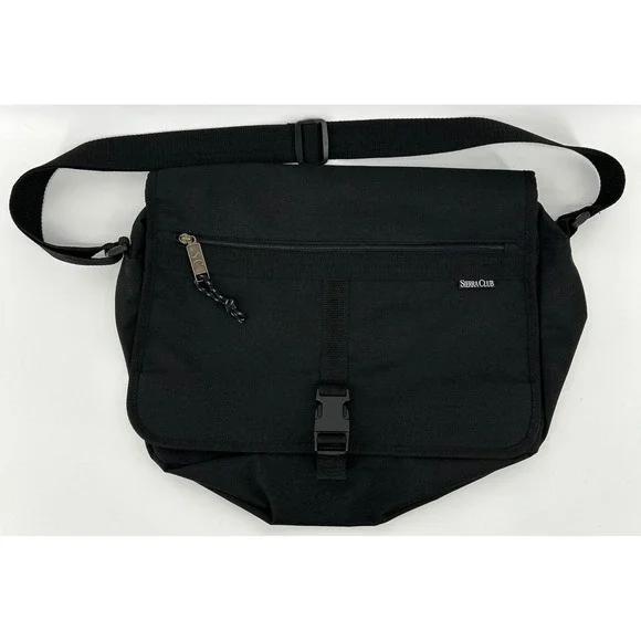 Sierra Club Black Canvas Messenger Bag Adjustable Strap Organizer Travel Work