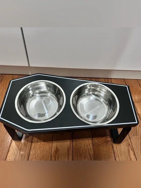 Casket Elevated Double Cat/Dog Bowl Feeding Station - Black Stainless Steel