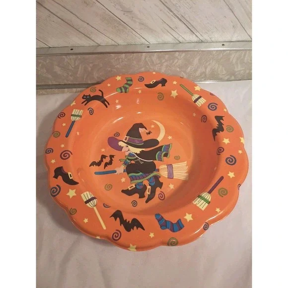Vintage Berman Industries Halloween Candy Plastic Bowl WITCH RARE Orange Cat