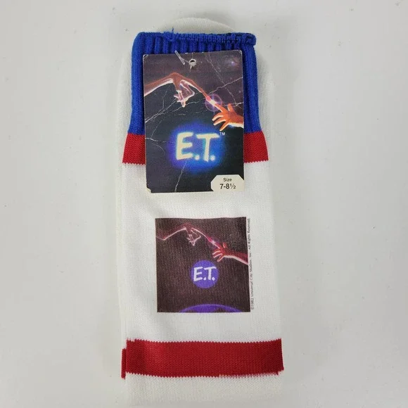 Vintage 1982 Charleston Hosiery Kids E.T Tube Socks Size M 7-8 1/2 White Blue