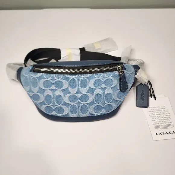 NWT Coach CDF48 Warren Mini Belt Bag Signature Denim Blue