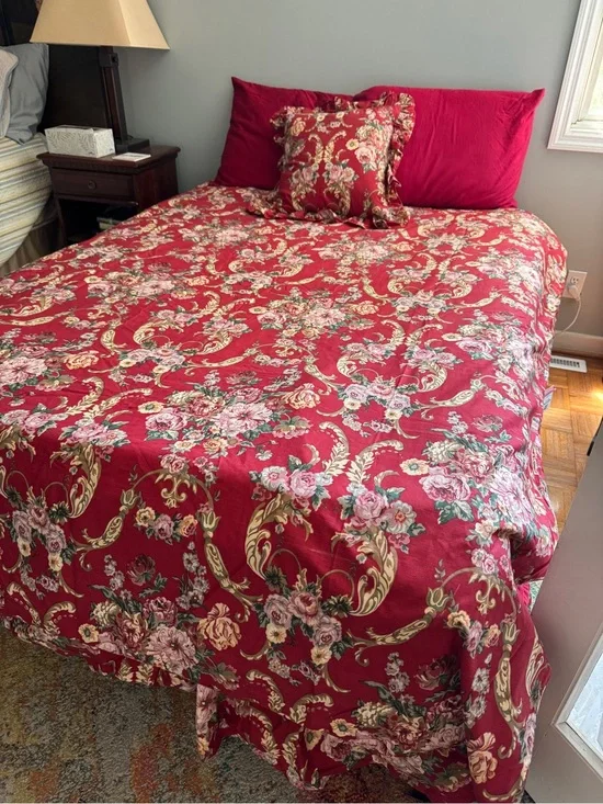 Ralph Lauren Danielle Maesellis twin bed set French country roses red EUC