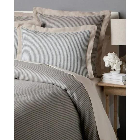 Amity Home Queen Bernadette Stripe Linen Duvet Cover In Steel Blue NWT