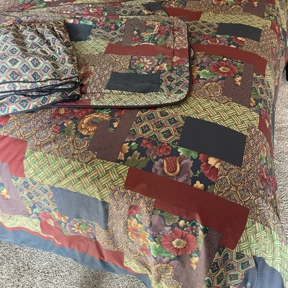 Vtg Sheridan Australia Set Duvet Bed Skirt 2 King Shams Twin Size Faux Patchwork