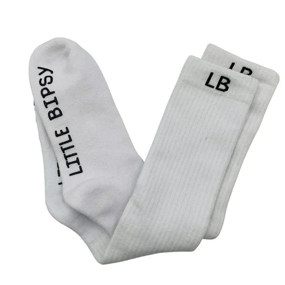 Little Bipsy‎ Kids White Ribbed Crew Socks LB Logo OS One Size Unisex