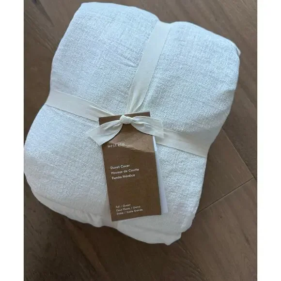 New West Elm Full Queen Duvet Chenille White