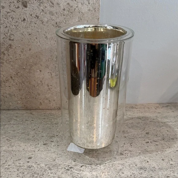 West Elm Silver Metallic Vase/Candle Holder