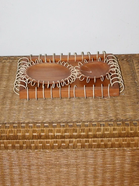 West Elm. Decorative Wooden Tray and Dish Set with Side Cord Detailing
