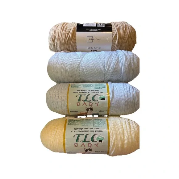 TLC Baby Yarn Bundle Blue Yellow Tan Mainstays Acrylic Lot 4 Skeins No Dye Lot
