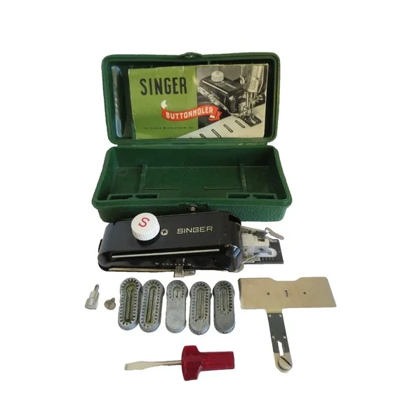 Vintage Singer Buttonholer 160506 w/5‎ Templates & Instructions Green Hard Case